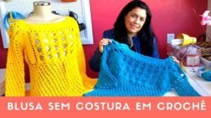 Blusa Sem Costura em Crochê Com Pala