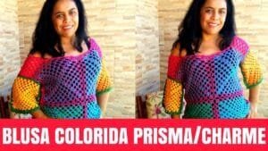 Blusa Colorida Squares de Crochê